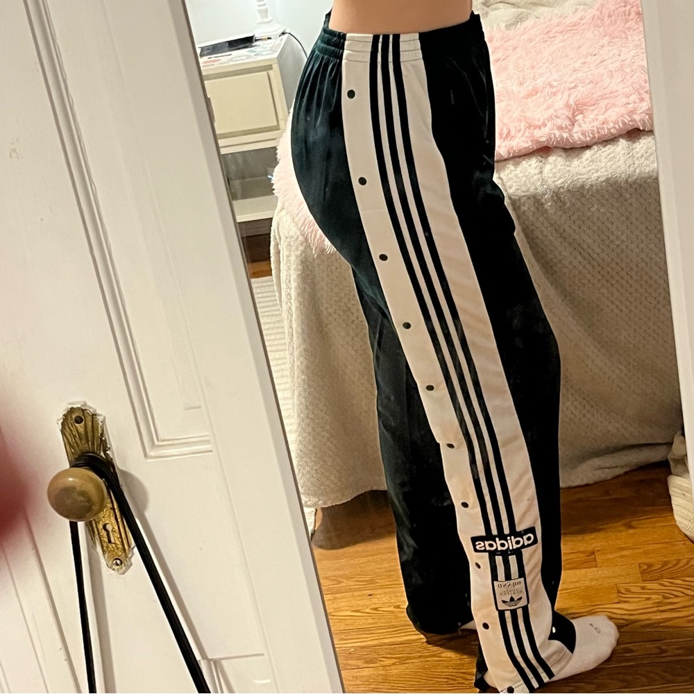 Adidas Three Stripe Snap-Off Deep Green Track Pants